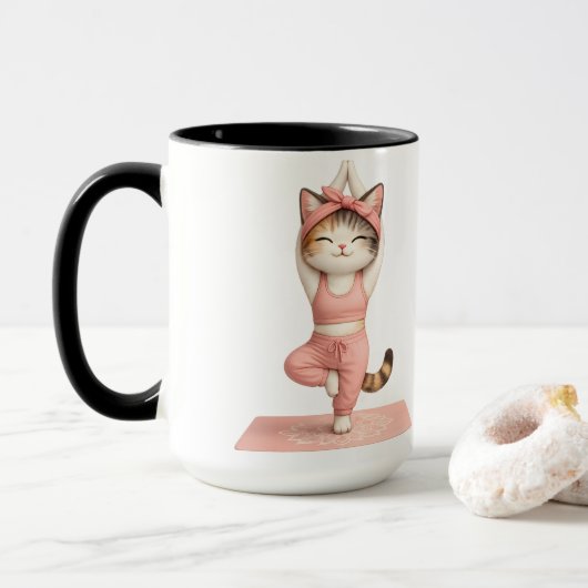 キュートなヨガ猫のドーナツコーヒーマグ マグカップ (ドーナツ付き)