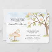 キュートなラディバグオンマッシュルームガーデンテーマベビーシャワー 招待状 (正面)