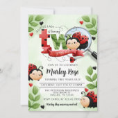 キュートなラディバグ回り2歳の誕生日パーティー 招待状 (正面)