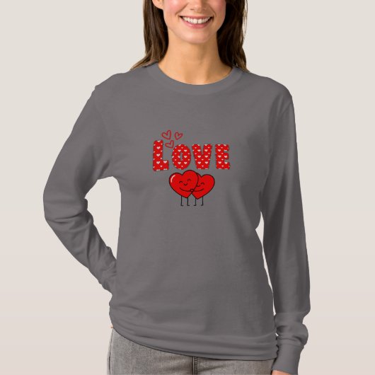 キュートなラブハートのバレンタインデザイン Tシャツ (正面)