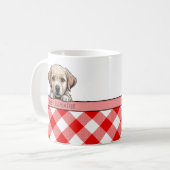 キュートなラブラドールの子犬 ベスト・ドッグ・ママ 赤いギンガムチェック コーヒーマグカップ (正面左)