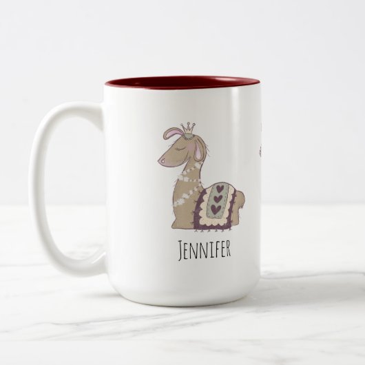 キュートなラマプリンセスクラウン付き ツートーンマグカップ (左)