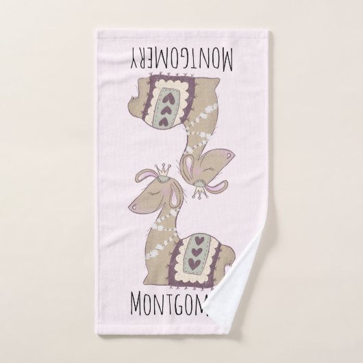 キュートなラマプリンセスクラウン付き バスタオルセット (ハンドタオル)