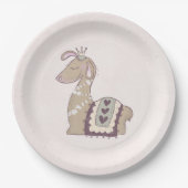 キュートなラマプリンセスクラウン付き ペーパープレート (正面)