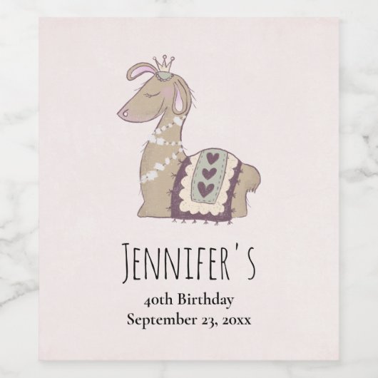 キュートなラマプリンセスクラウン付き ワインラベル (シングルラベル)