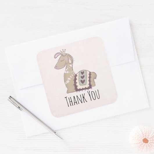 キュートなラマプリンセス王冠をかぶってありがとう スクエアシール (封筒)