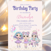 キュートなラメのドール 女子の誕生日パーティー 招待状