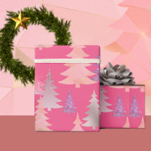 キュートなラメピンクのクリスマスツリーパターン