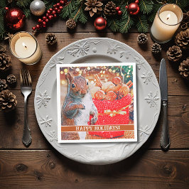 キュートなリスのクリスマスナッツ スタンダードカクテルナプキン