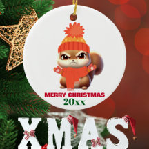 キュートなリスのサンタハットメリークリスマスカスタム、