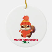 キュートなリスのサンタハットメリークリスマスカスタム、 ガラスオーナメント (正面)