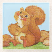 キュートなリスのバラ色の頬食べのドングルナッツ ガラスコースター (正面)