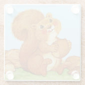 キュートなリスのバラ色の頬食べのドングルナッツ ガラスコースター (裏面)