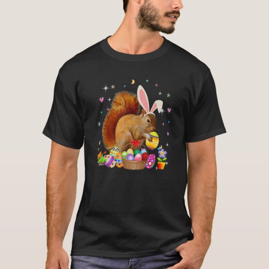 キュートなリスの復活祭バニー卵イースターのコスチューム Tシャツ (正面)