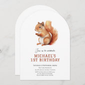 キュートなリスの森の誕生日の招待状 招待状 (正面/裏面)