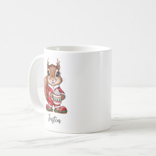 キュートなリスパーソナライズされたリスマスキッズマグ コーヒーマグカップ (正面左)