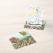 キュートなリス食べルはハゼルナッツイラストレーション スクエアペーパーコースター (インサイチュ)