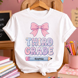 キュートなリボンのパステルカラー女子小学校3年生カスタムデザイン Tシャツ