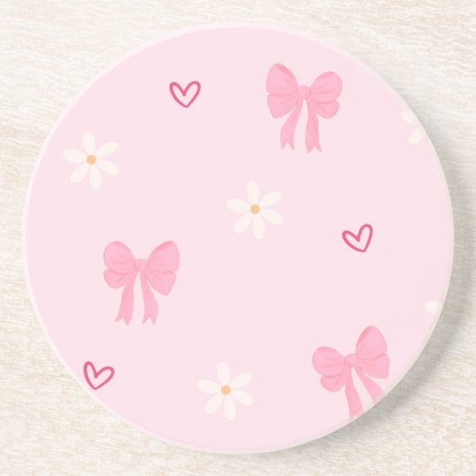 「キュートなリボンのフラワーハートのコースター」🎀🌸 コースター (正面)