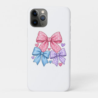 キュートなリボン模様 - ピンクブルー&パープルボウ iPhone 11 PROケース