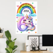 キュートなレインボーとユニコーンの6歳の誕生日パーティー ポスター (ホームオフィス)