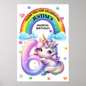キュートなレインボーとユニコーンの6歳の誕生日パーティー ポスター (正面)
