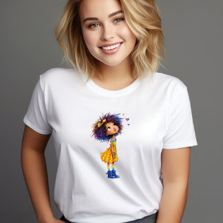 キュートなレインボーガール+ウィズミカルカラフルアート トライブレンドTシャツ