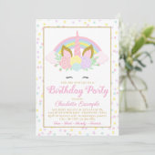キュートなレインボーユニコーンの誕生日パーティーの招待状 招待状 (スタンド正面)