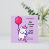 キュートなレインボーユニコーンの誕生日パーティー カード (スタンド正面)