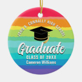 キュートなレインボー卒業カスタム卒業式クリスマス セラミックオーナメント (正面)