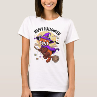 キュートなレッサーパンダのハロウィン・ウィッチ・キャラクターアート Tシャツ