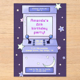 キュートなレトロアーケードゲームの子供の誕生日 アクリル招待状
