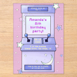 キュートなレトロアーケードゲームの子供の誕生日 アクリル招待状