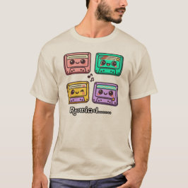 キュートなレトロカセットテープ "巻き戻し" かわいいデザイン Tシャツ
