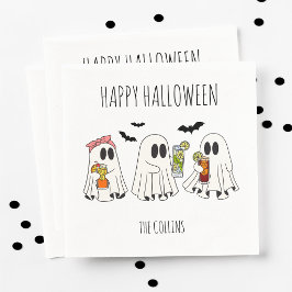 キュートなレトロゴーストとカクテル ハッピーハロウィン スタンダードカクテルナプキン