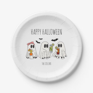 キュートなレトロゴーストとカクテル ハッピー ハロウィン ペーパープレート