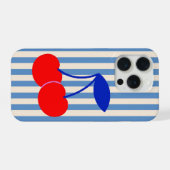 キュートなレトロチェリーストライプ iPhoneケース (裏面横)