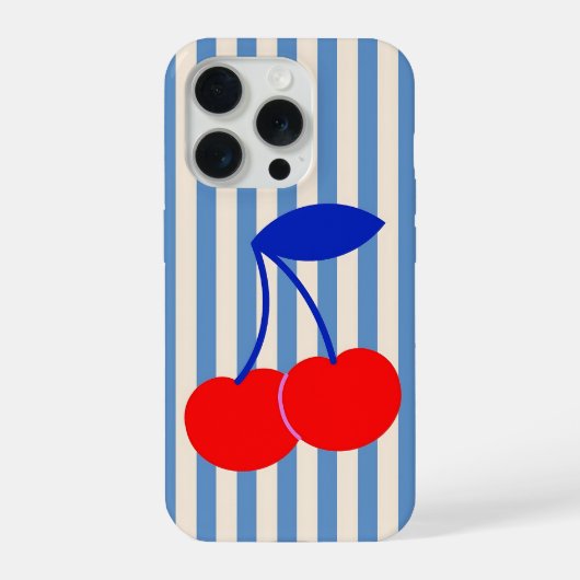 キュートなレトロチェリーストライプ iPhoneケース (裏面)