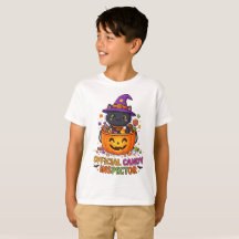 キュートなレトロハロウィンの子供用Tシャツ、キャンディー検査官