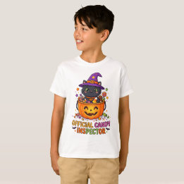キュートなレトロハロウィンの子供用Tシャツ、キャンディー検査官 Tシャツ