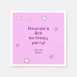 キュートなレトロパステルスターのライトピンクの子供の誕生日 スタンダードカクテルナプキン