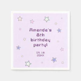 キュートなレトロパステルスターのライトピンクの子供の誕生日 スタンダードカクテルナプキン
