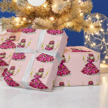 キュートなレトロビンテージ ピンクのクリスマスツリーの女の子