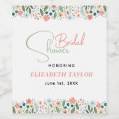 キュートなレトロフラワーのブライダルシャワー ワインラベル (シングルラベル)