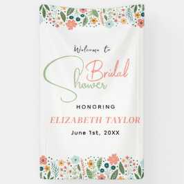 キュートなレトロフラワーのブライダルシャワー 横断幕