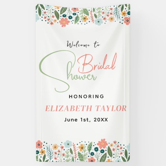 キュートなレトロフラワーのブライダルシャワー 横断幕 (縦)