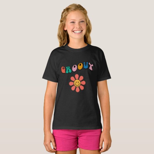 キュートなレトロフラワー グルービー Tシャツ (正面フル)