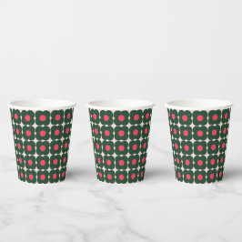 キュートなレトロポップフラワーパターンクリスマスグリーンとピンク 紙コップ
