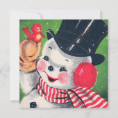 キュートなレトロヴィンテージクリスマス雪だるまホリデーパーティー 招待状 (正面)