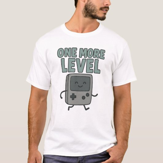 キュートなレトロ携帯ゲーム機 "ワンモアレベル" Tシャツ (正面)